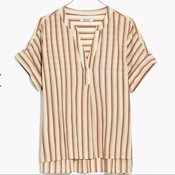 NWT Crinkle Cotton Lakeline Popover Shirt in Stripe - Size Large - Picture 2 of 10